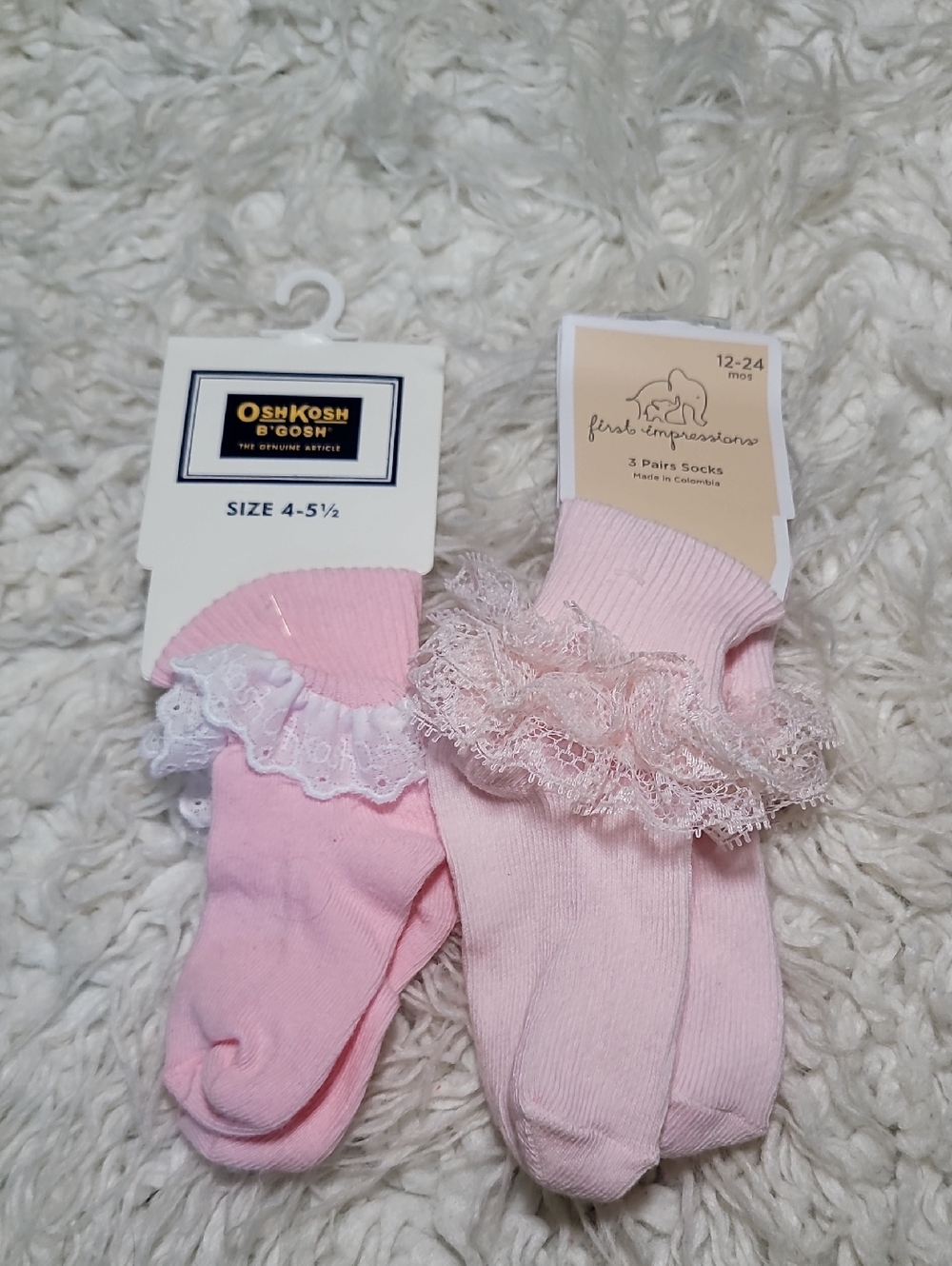 OshKosh B'gosh Light Pink Lace Trim Baby Socks - 2 Pairs